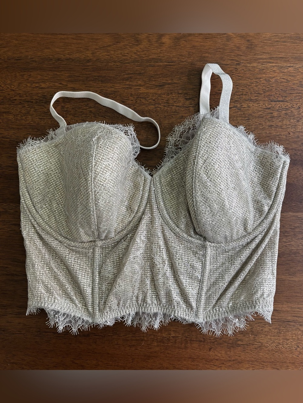 Victoria’s Secret Lace-Trim Longline Bustier Bra - Ivory Gold